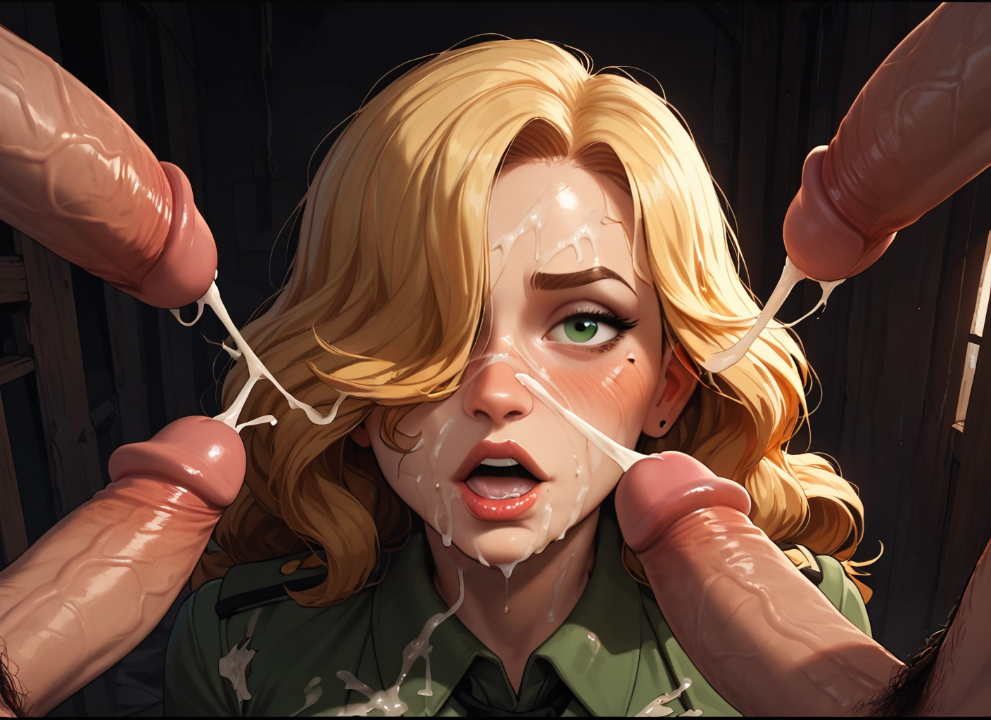 penis, cum, 1girl, blonde hair, multiple penises, facial · Yamete.gg