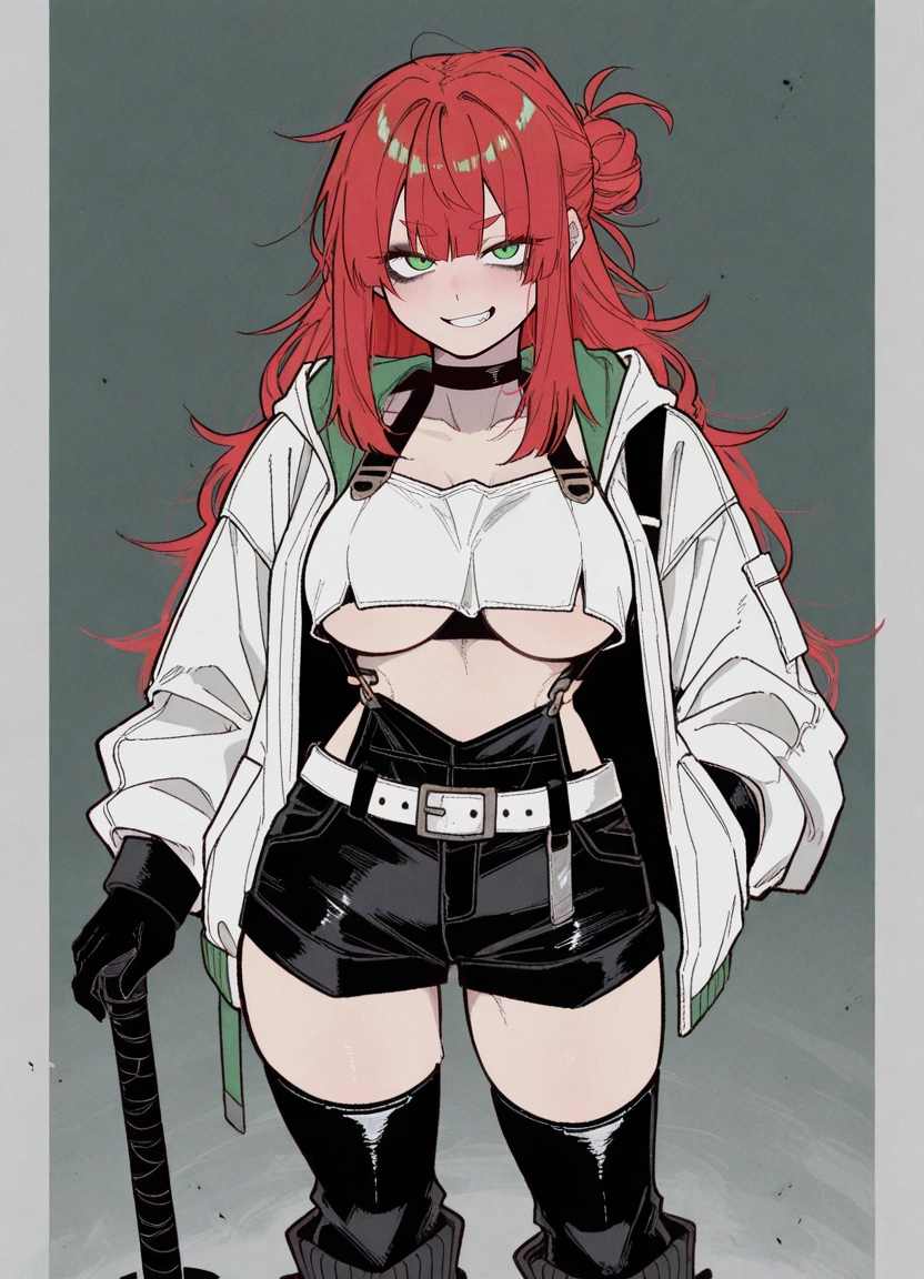 1girl, breasts, green eyes, solo, smile, underboob · Yamete.gg