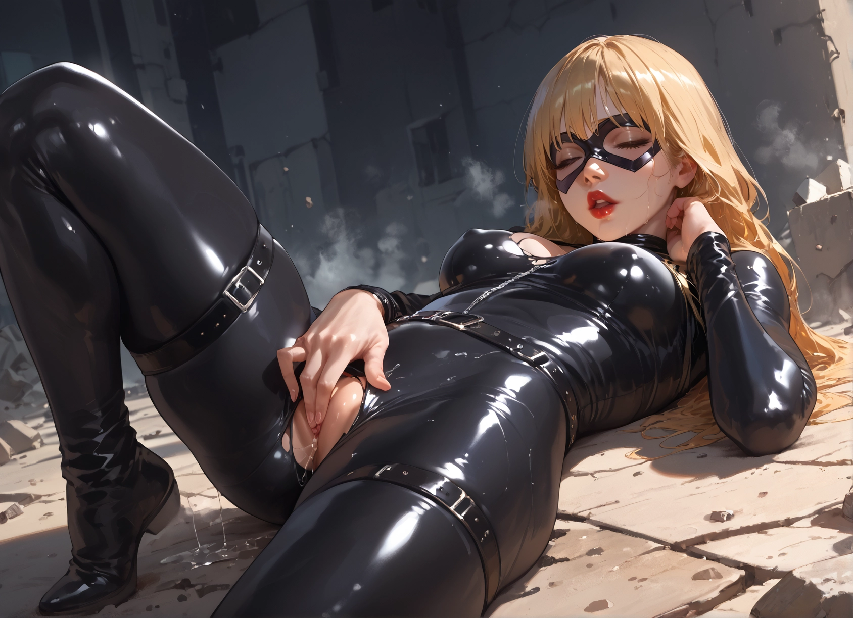 1girl, solo, blonde hair, bodysuit, breasts, pussy juice · Yamete.gg