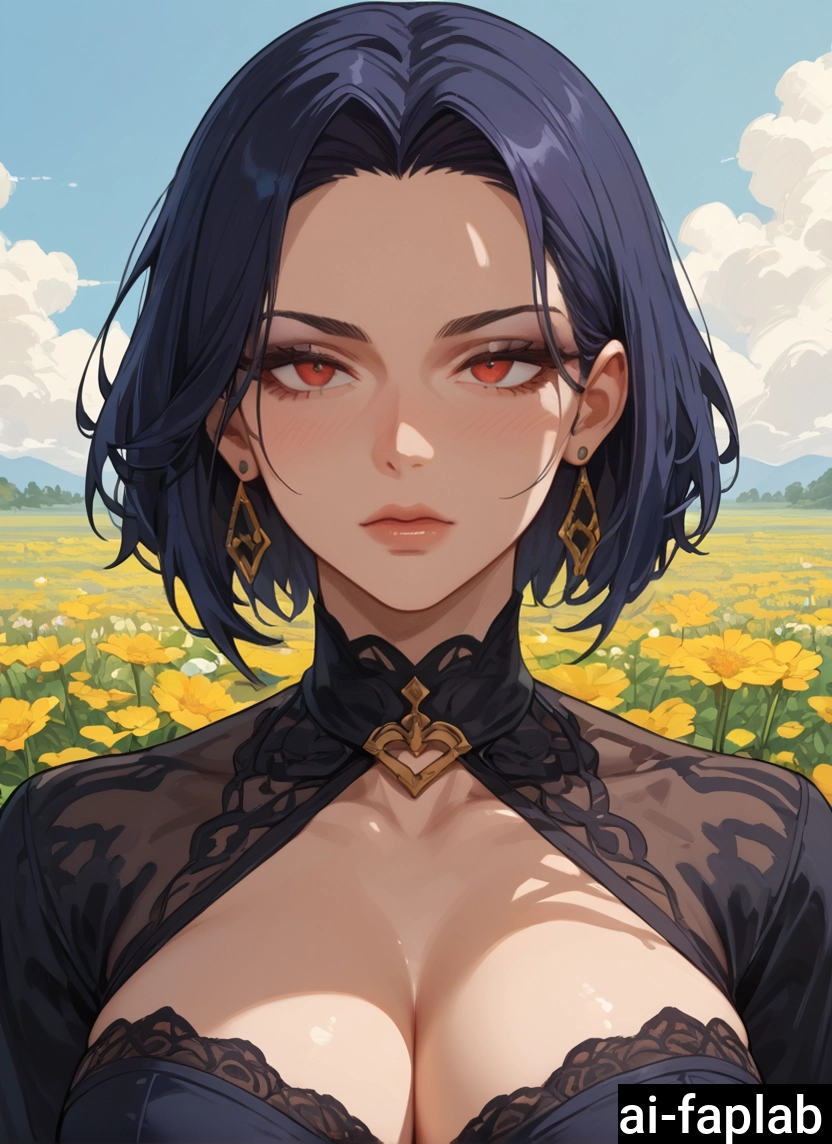 1girl, breasts, earrings, jewelry, red eyes, solo