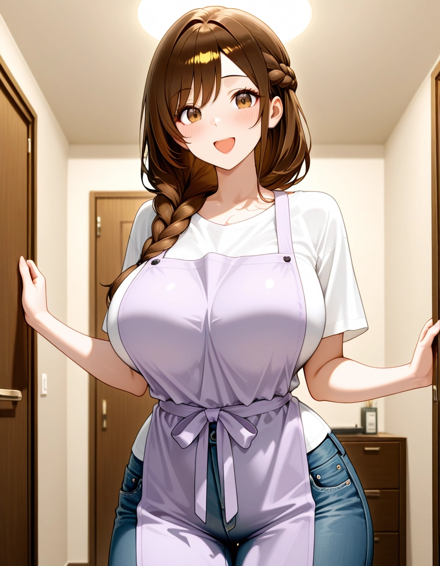 1girl, breasts, braid, solo, brown hair, smile · Yamete.gg