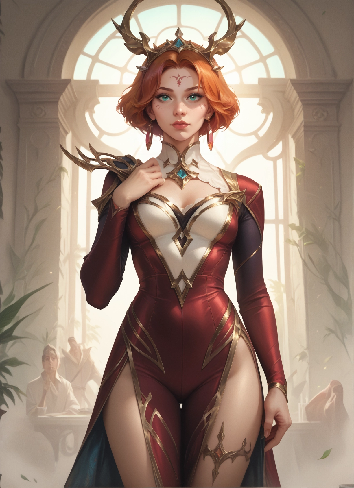 1girl, jewelry, earrings, short hair, breasts, facial mark · Yamete.gg
