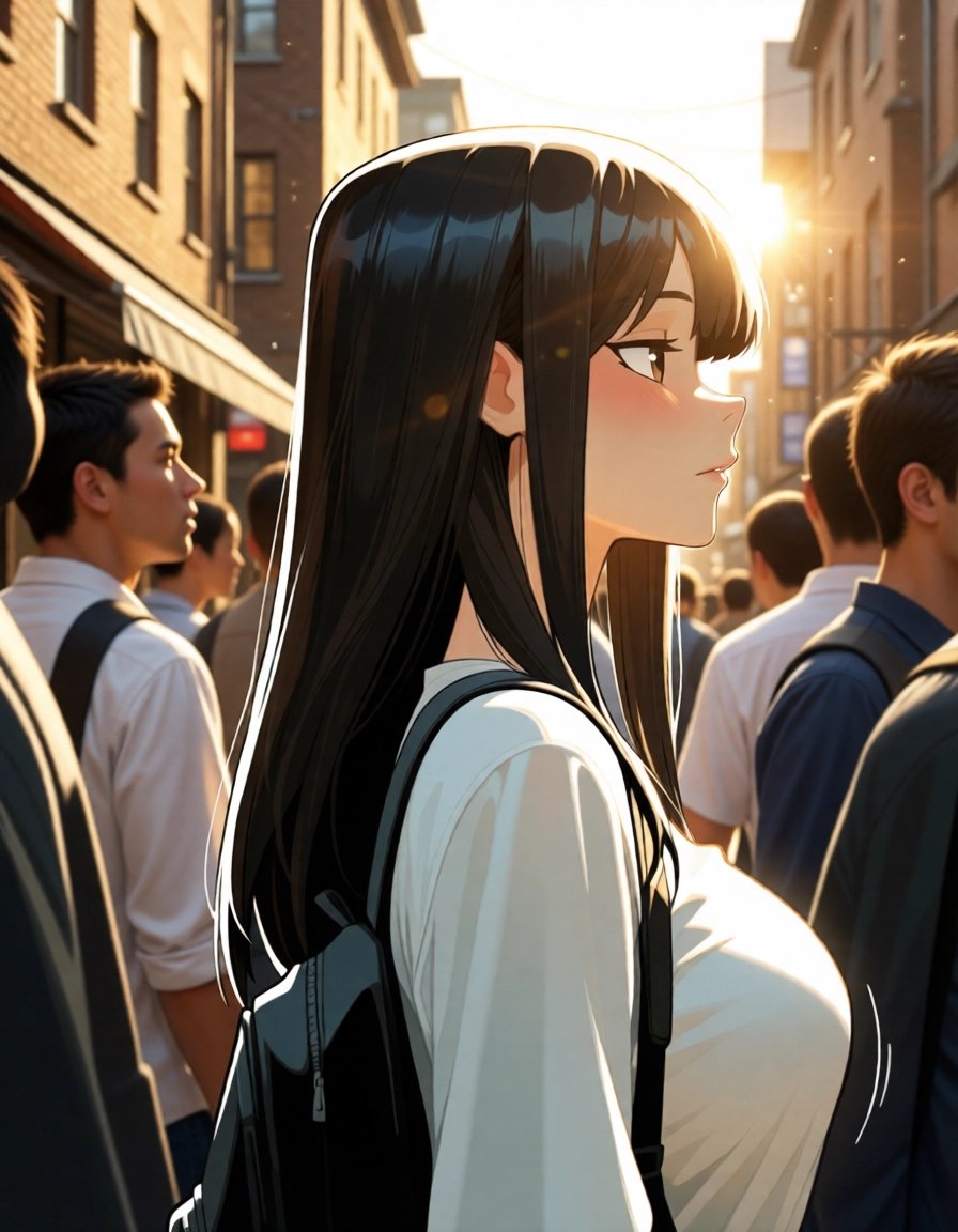backpack, 1girl, long hair, bag, breasts, shirt · Yamete.gg