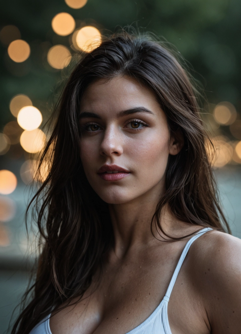 1girl, solo, breasts, realistic, brown eyes, blurry