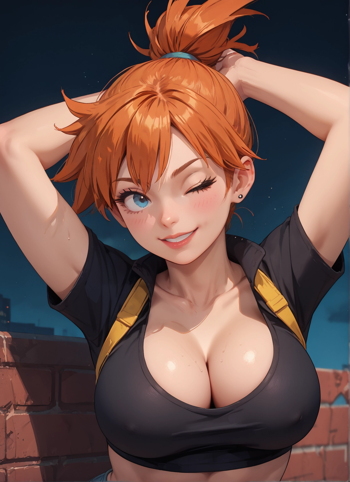 1girl, breasts, one eye closed, solo, smile, large breasts · Yamete.gg