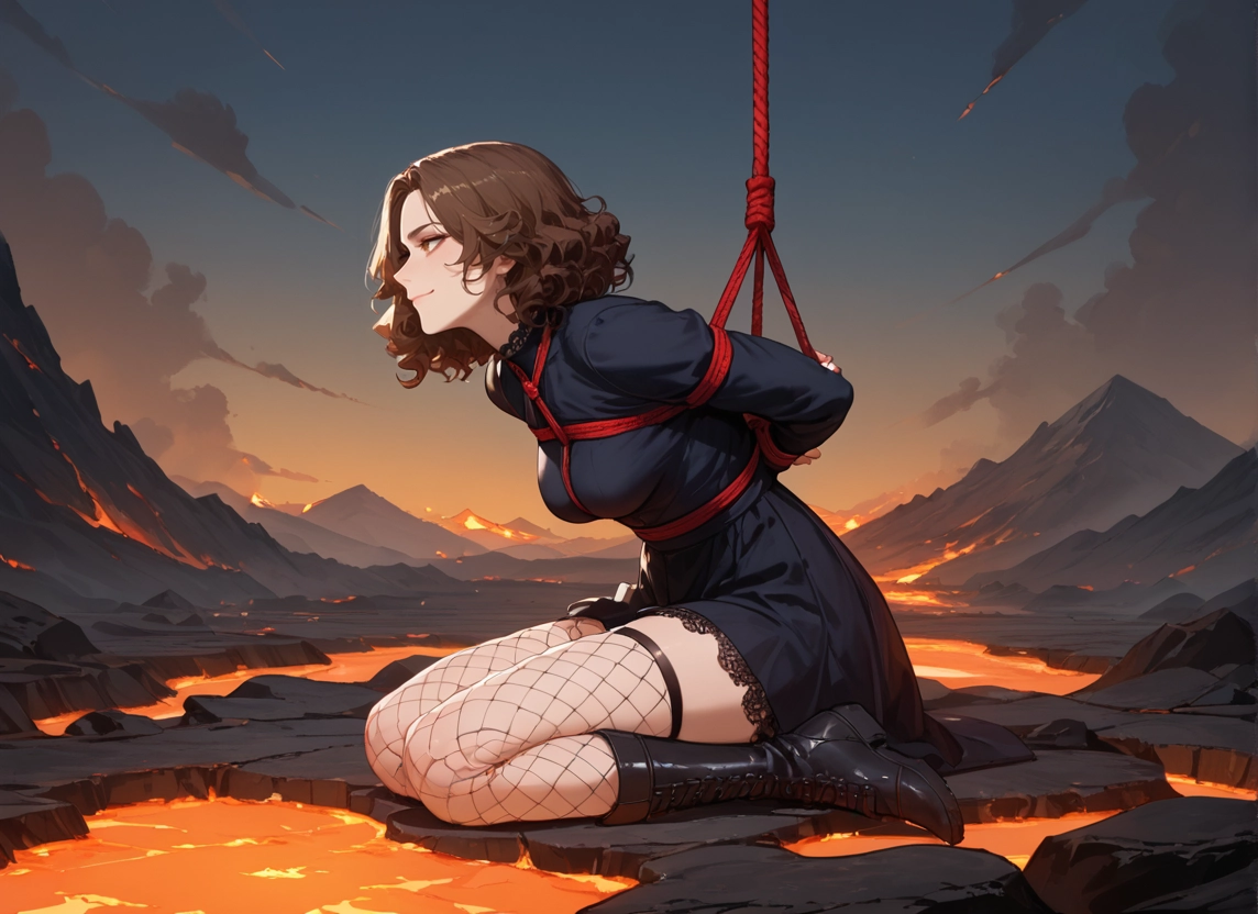 1girl, bound, brown hair, bdsm, boots, bondage · Yamete.gg