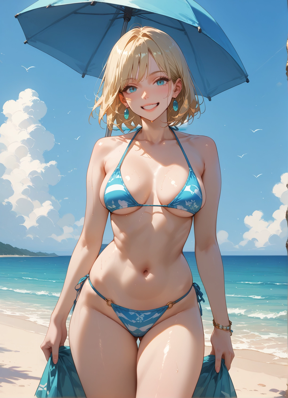 1girl, swimsuit, breasts, bikini, blonde hair, jewelry · Yamete.gg