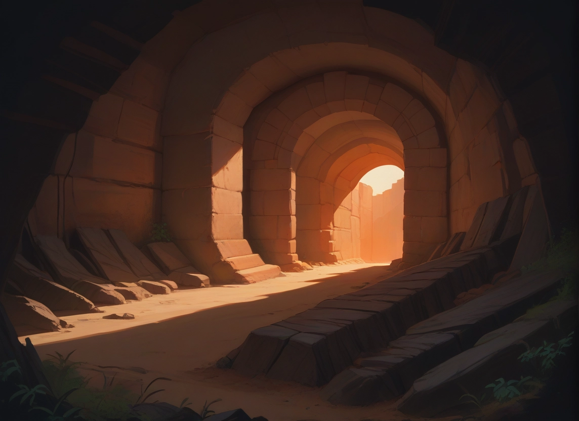 scenery, no humans, ruins, grass, sunlight, arch · Yamete.gg