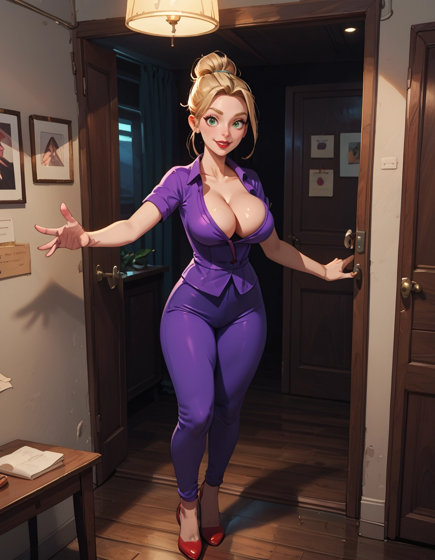 1girl, breasts, solo, cleavage, blonde hair, smile · Yamete.gg
