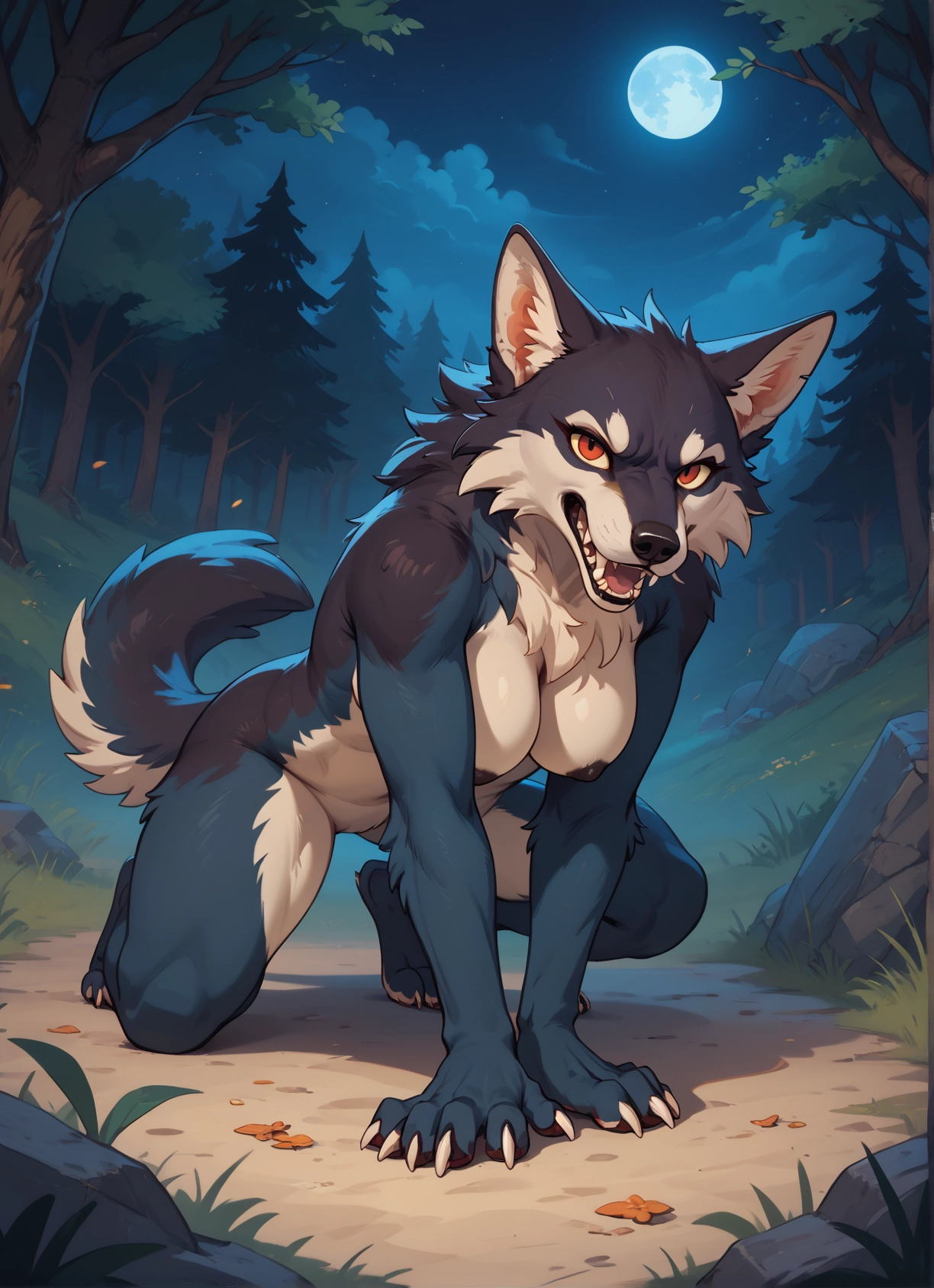 furry, 1girl, breasts, moon, nipples, tail · Yamete.gg