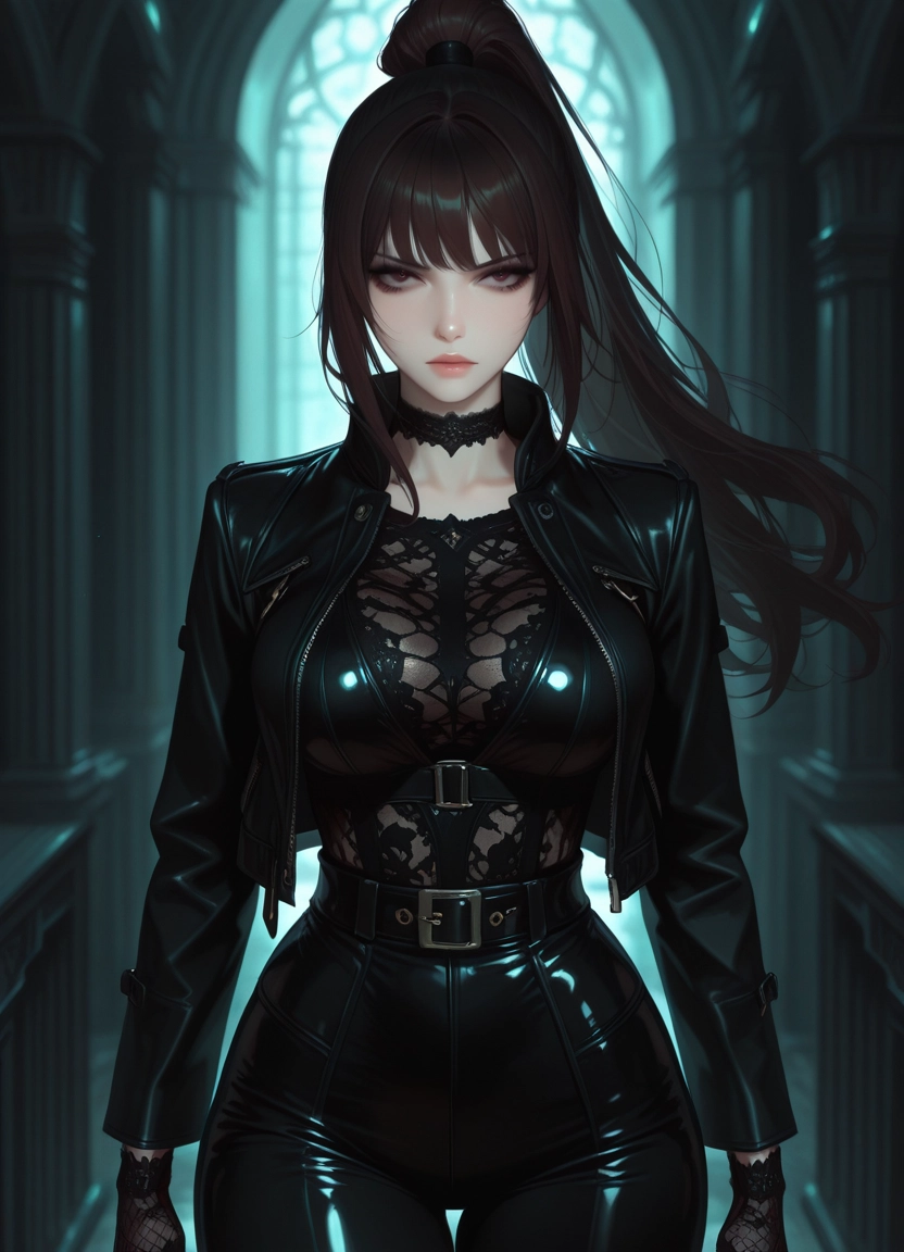 1girl, solo, leather, breasts, gloves, jacket · Yamete.gg