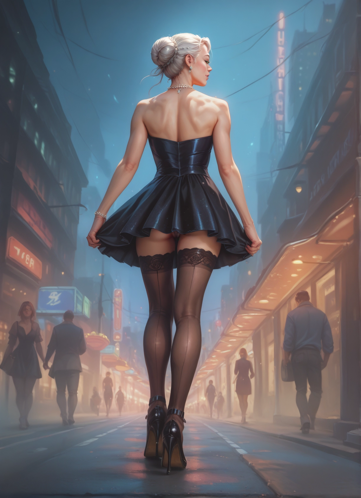 thighhighs, high heels, dress, jewelry, ass, earrings · Yamete.gg