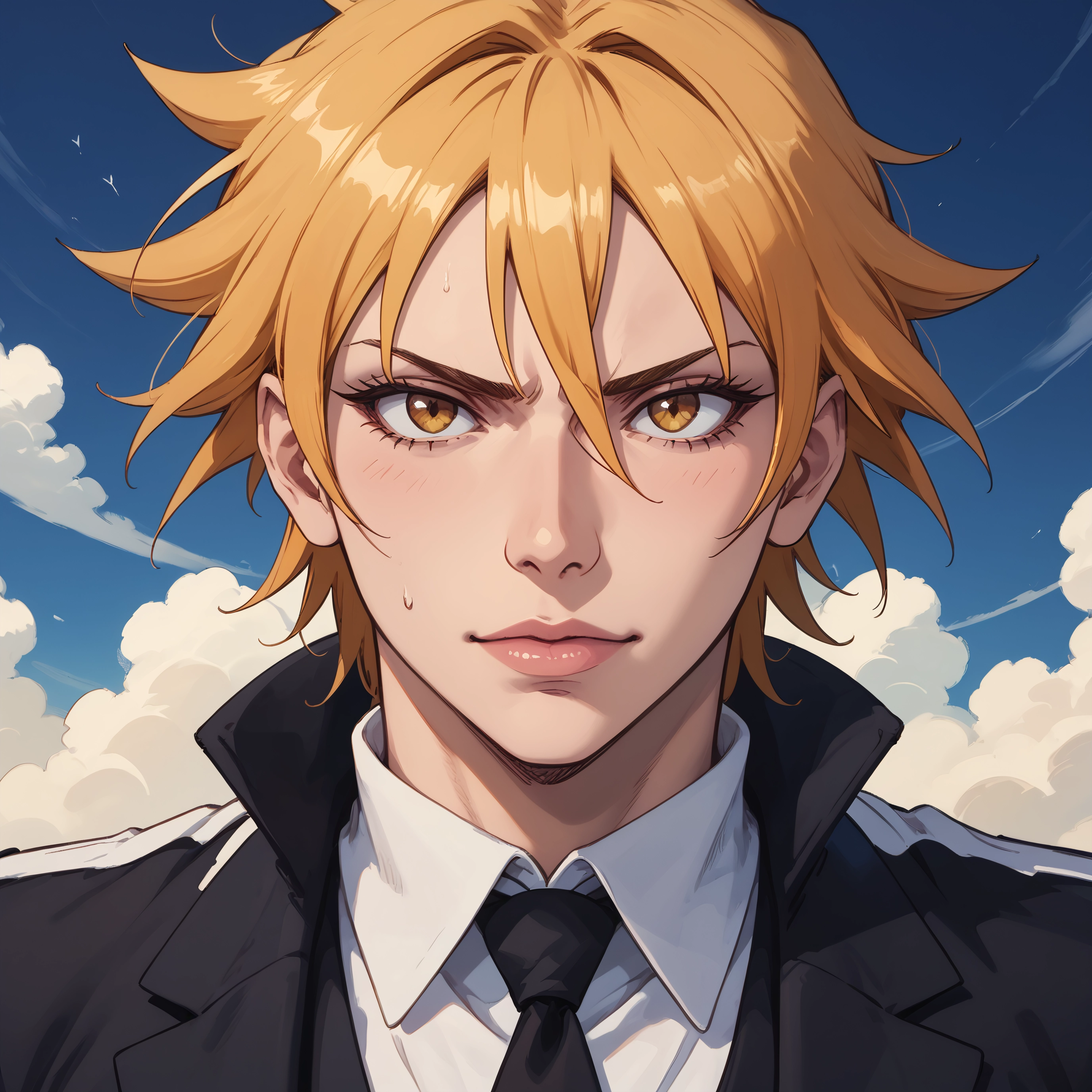 solo, necktie, 1boy, blonde hair, male focus, looking at viewer · Yamete.gg