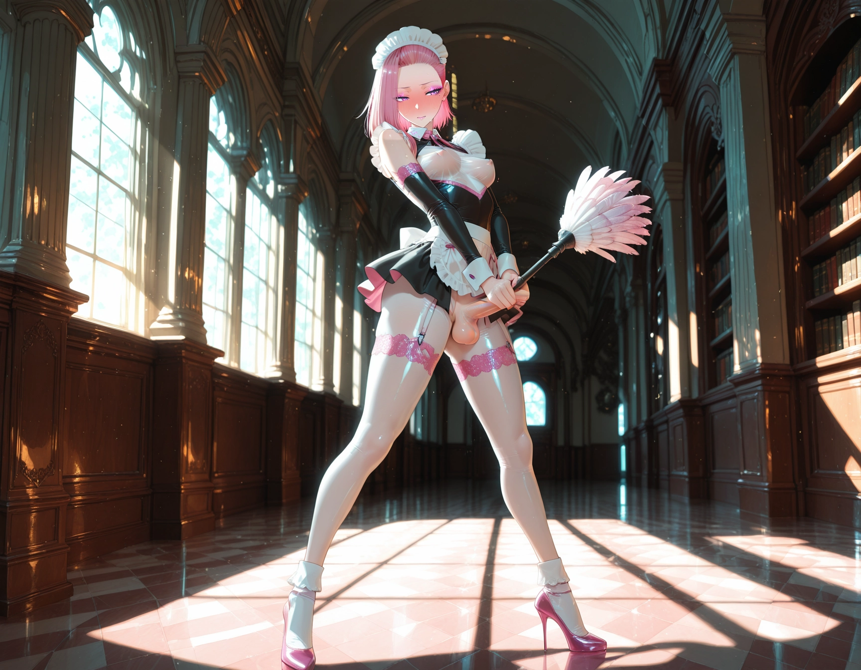 futanari, 1girl, pink hair, solo, penis, high heels · Yamete.gg