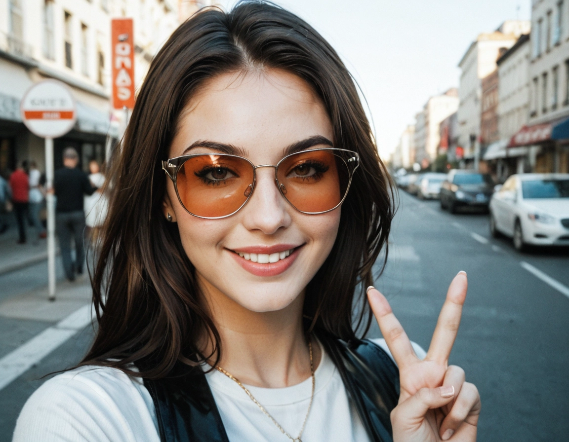 1girl, v, sunglasses, solo, jewelry, necklace · Yamete.gg