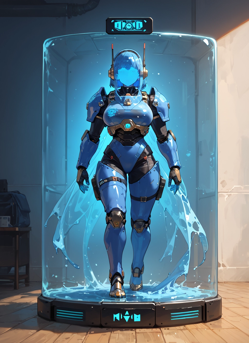 1girl, breasts, solo, blue hair, large breasts, standing · Yamete.gg