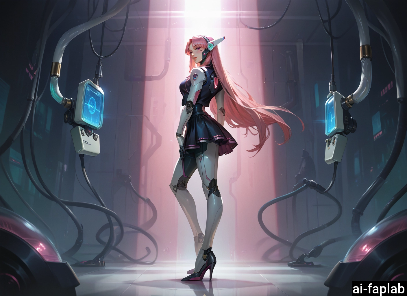 1girl, long hair, pink hair, solo, high heels, dress