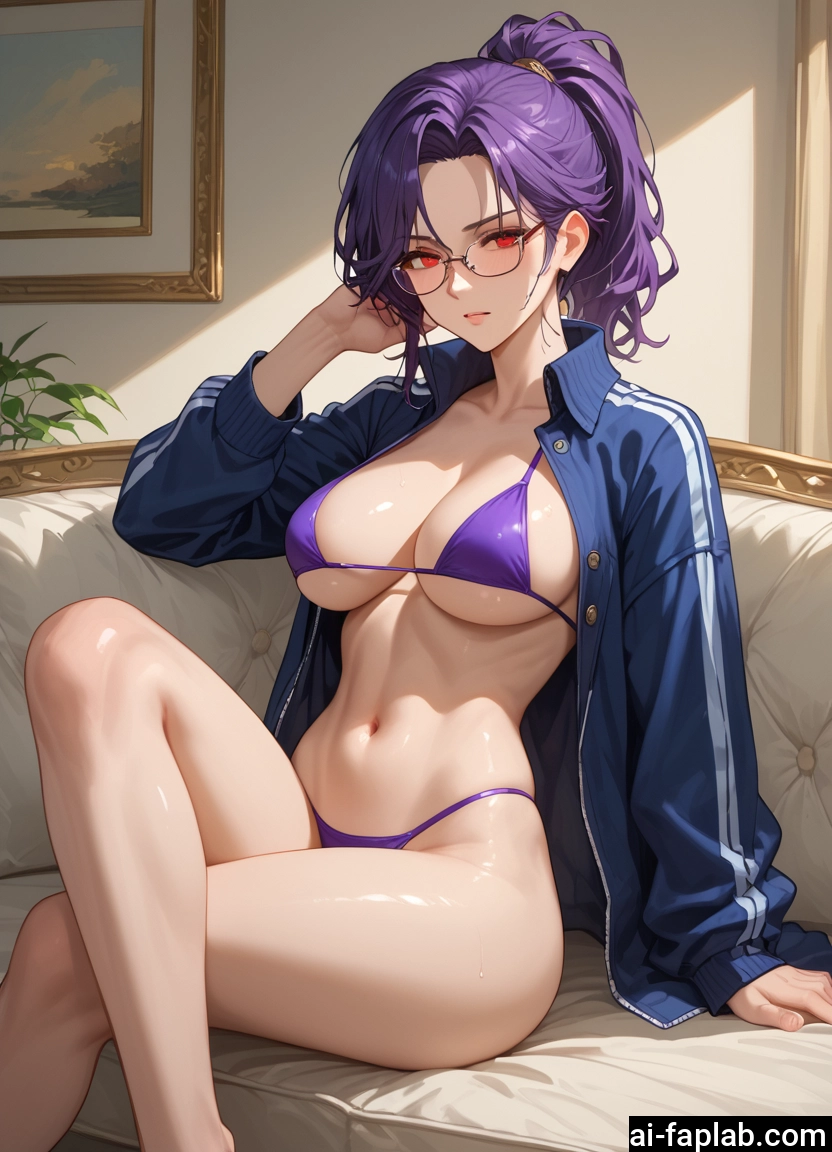 breasts, 1girl, swimsuit, bikini, red eyes, glasses · Yamete.gg