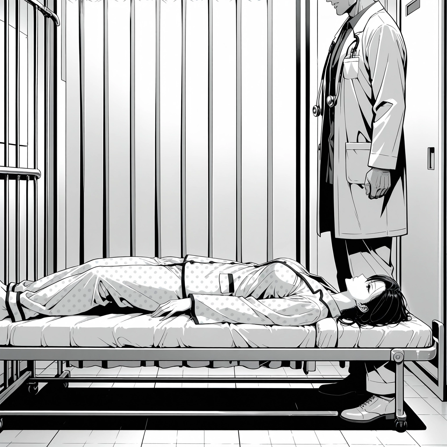 monochrome, greyscale, lying, bag, polka dot, sleeping · Yamete.gg