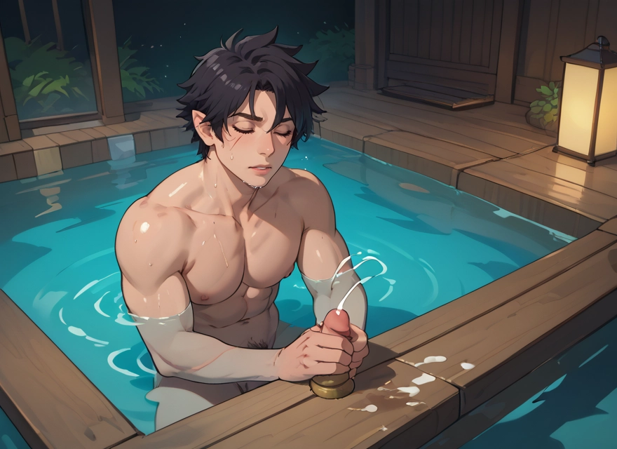 bara, male focus, 1boy, nude, closed eyes, solo · Yamete.gg