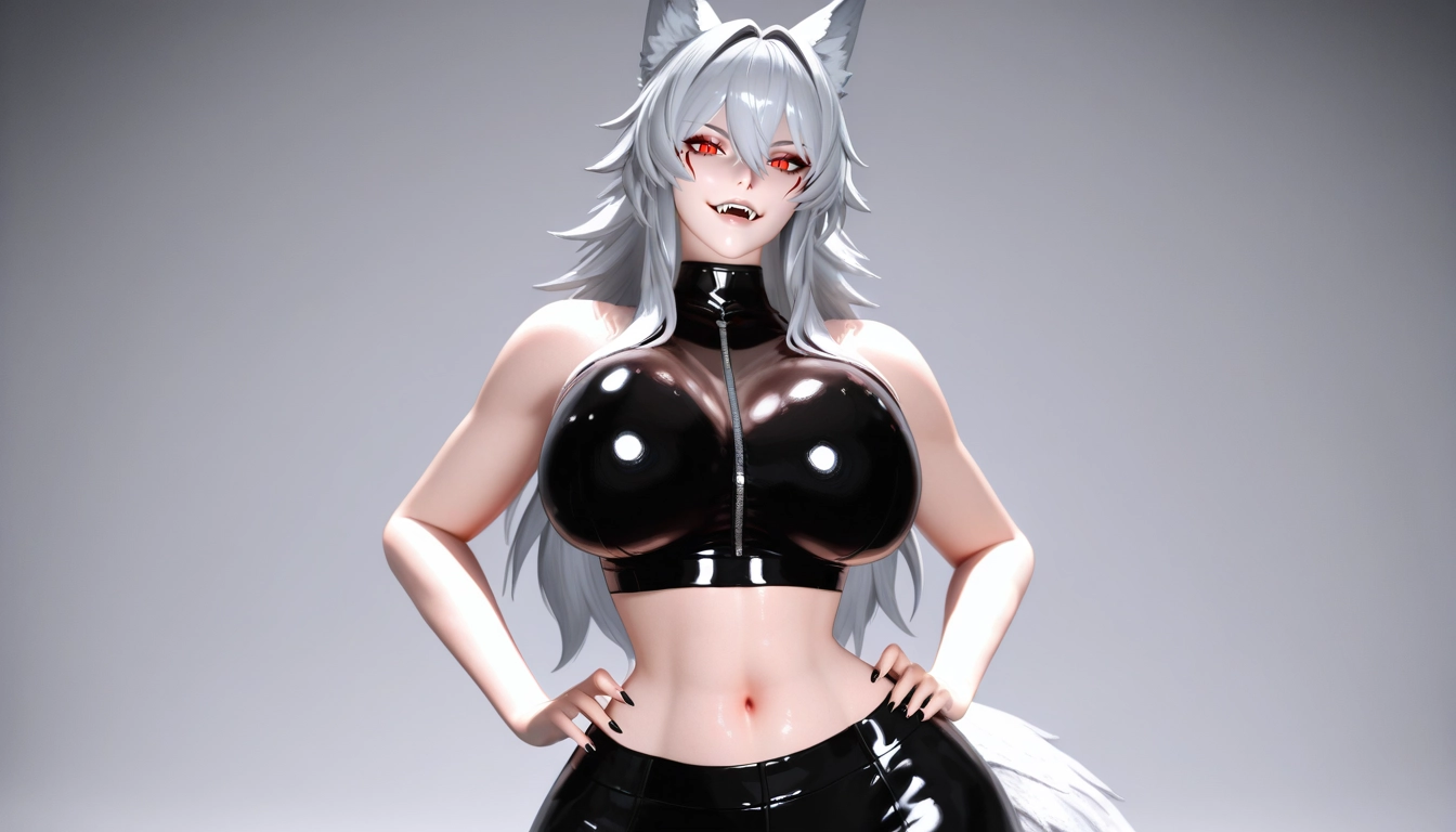 1girl, animal ears, breasts, red eyes, navel, solo · Yamete.gg