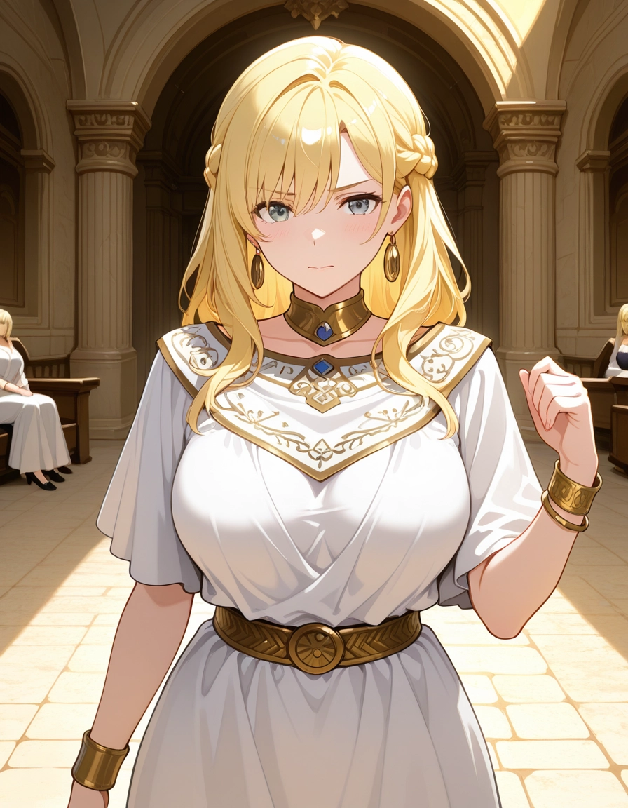 blonde hair, jewelry, breasts, looking at viewer, earrings, long hair · Yamete.gg