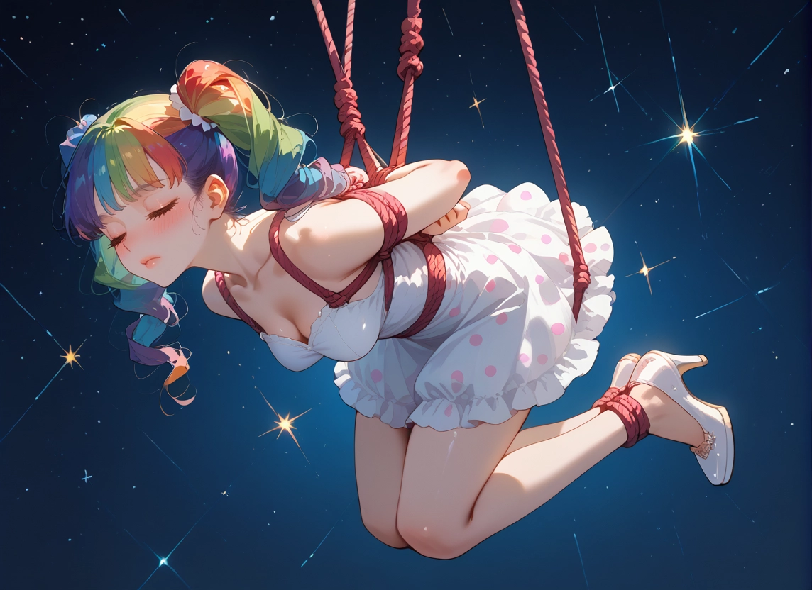 1girl, breasts, bound, solo, dress, closed eyes · Yamete.gg