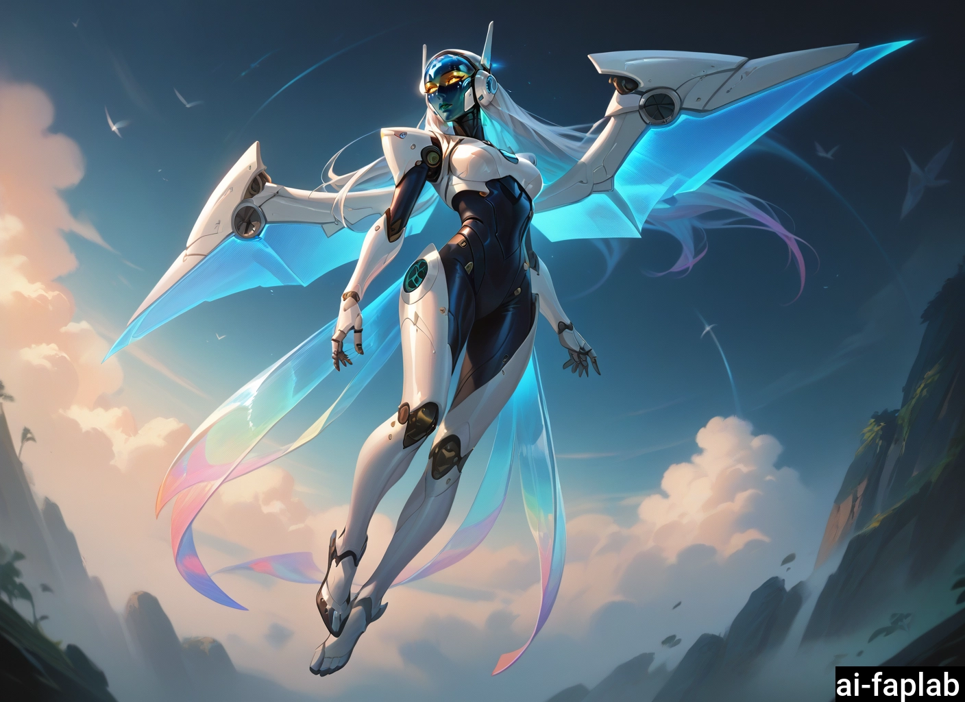 1girl, solo, wings, long hair, sky, joints · Yamete.gg