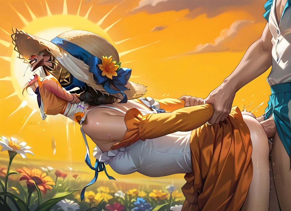 1girl, sex, 1boy, hetero, sex from behind, flower · Yamete.gg