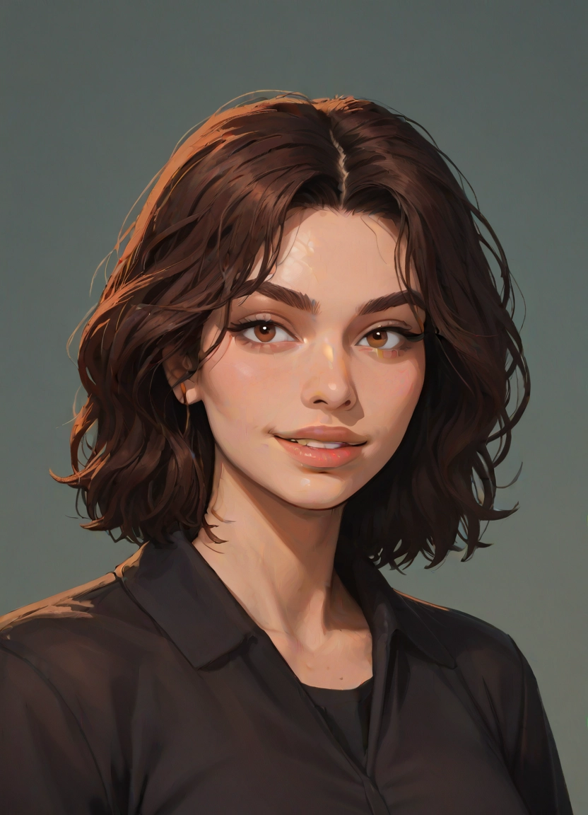 1girl, solo, brown hair, brown eyes, shirt, looking at viewer · Yamete.gg