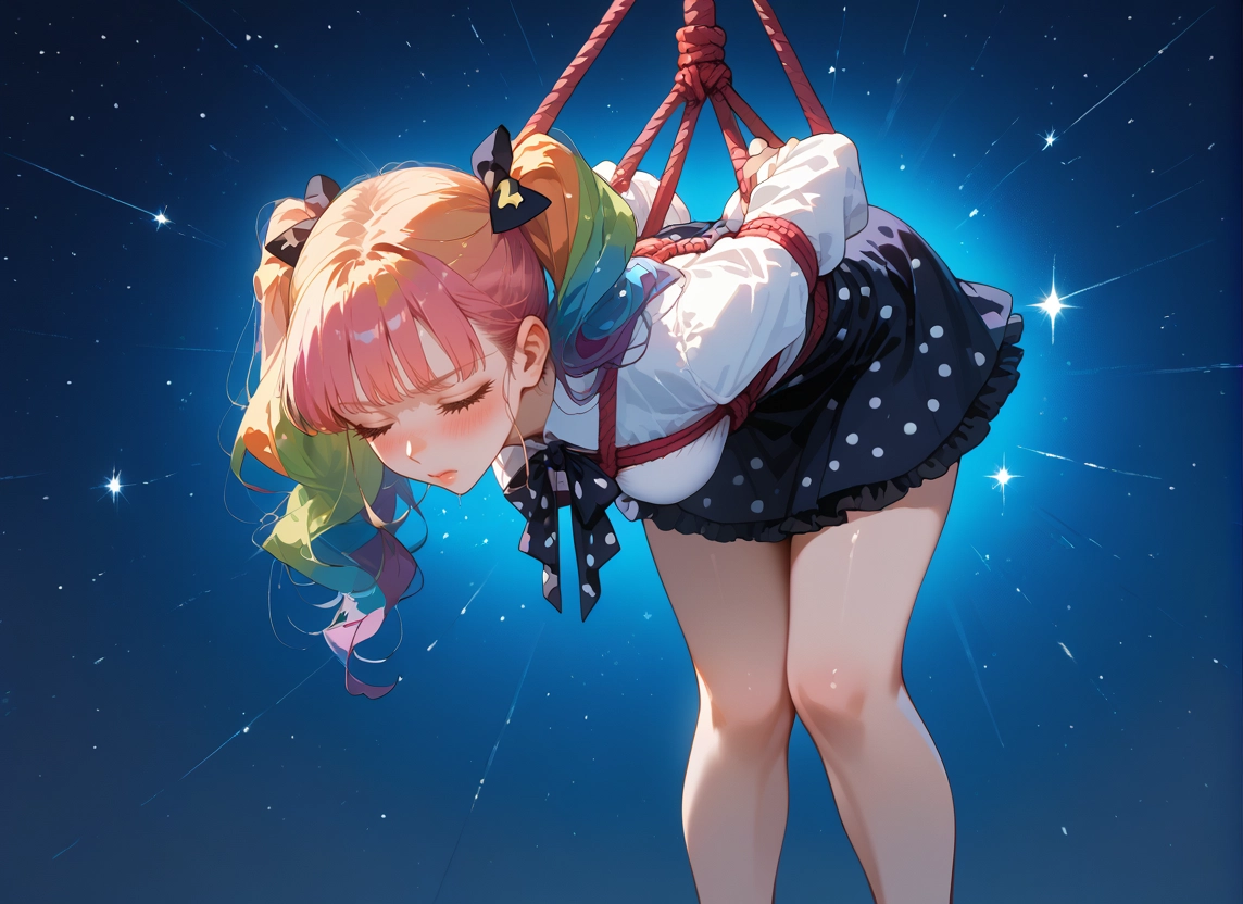 1girl, solo, bound, closed eyes, skirt, bdsm · Yamete.gg