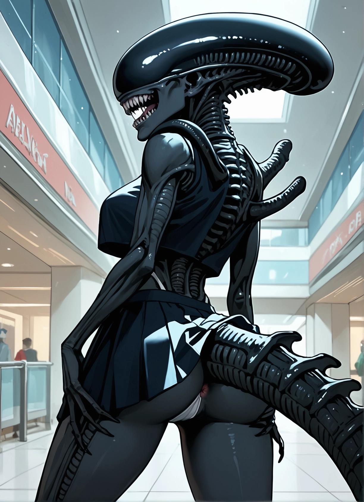 skirt, anus, ass, teeth, underwear, 1girl · Yamete.gg