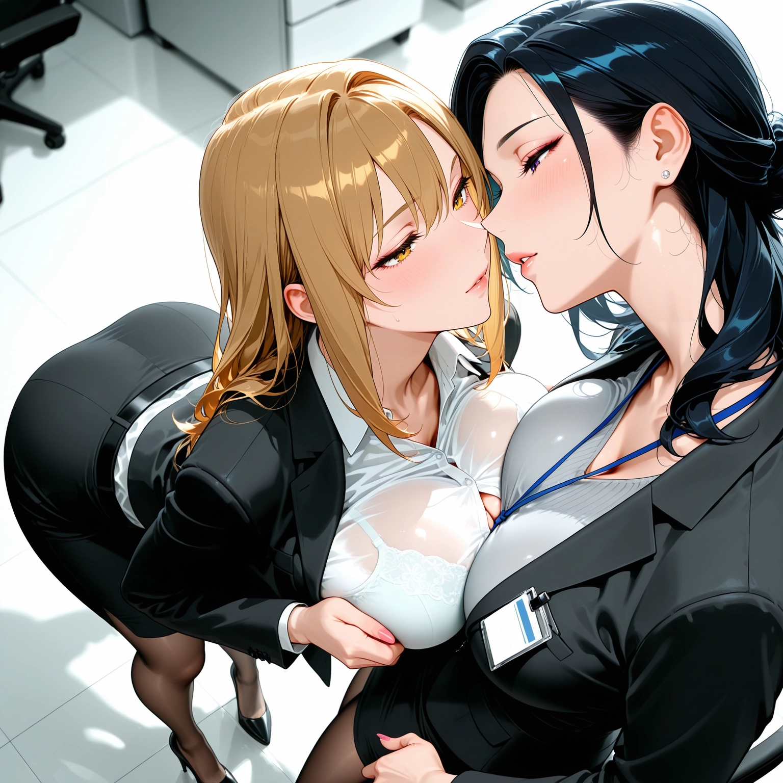 office lady, breasts, multiple girls, 2girls, pantyhose, large breasts · Yamete.gg
