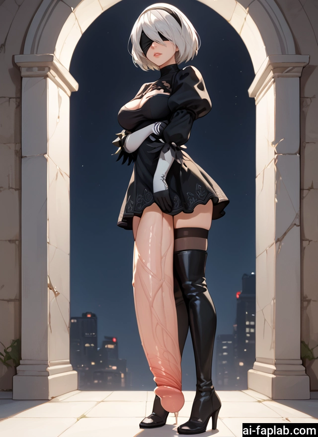 futanari, 1girl, blindfold, thighhighs, breasts, solo · Yamete.gg
