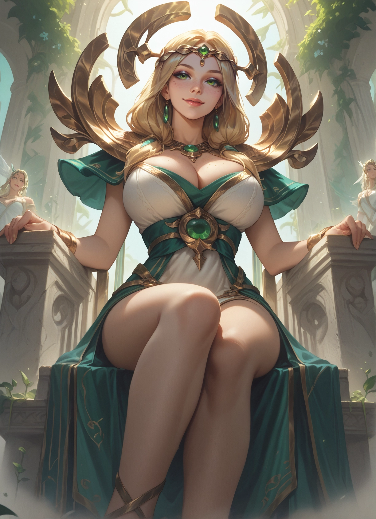 breasts, blonde hair, jewelry, green eyes, large breasts, multiple girls · Yamete.gg