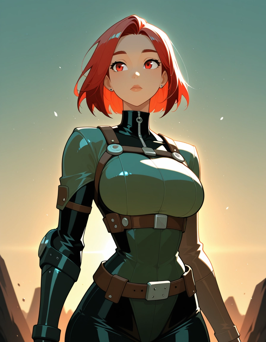 1girl, solo, breasts, red hair, short hair, orange eyes · Yamete.gg