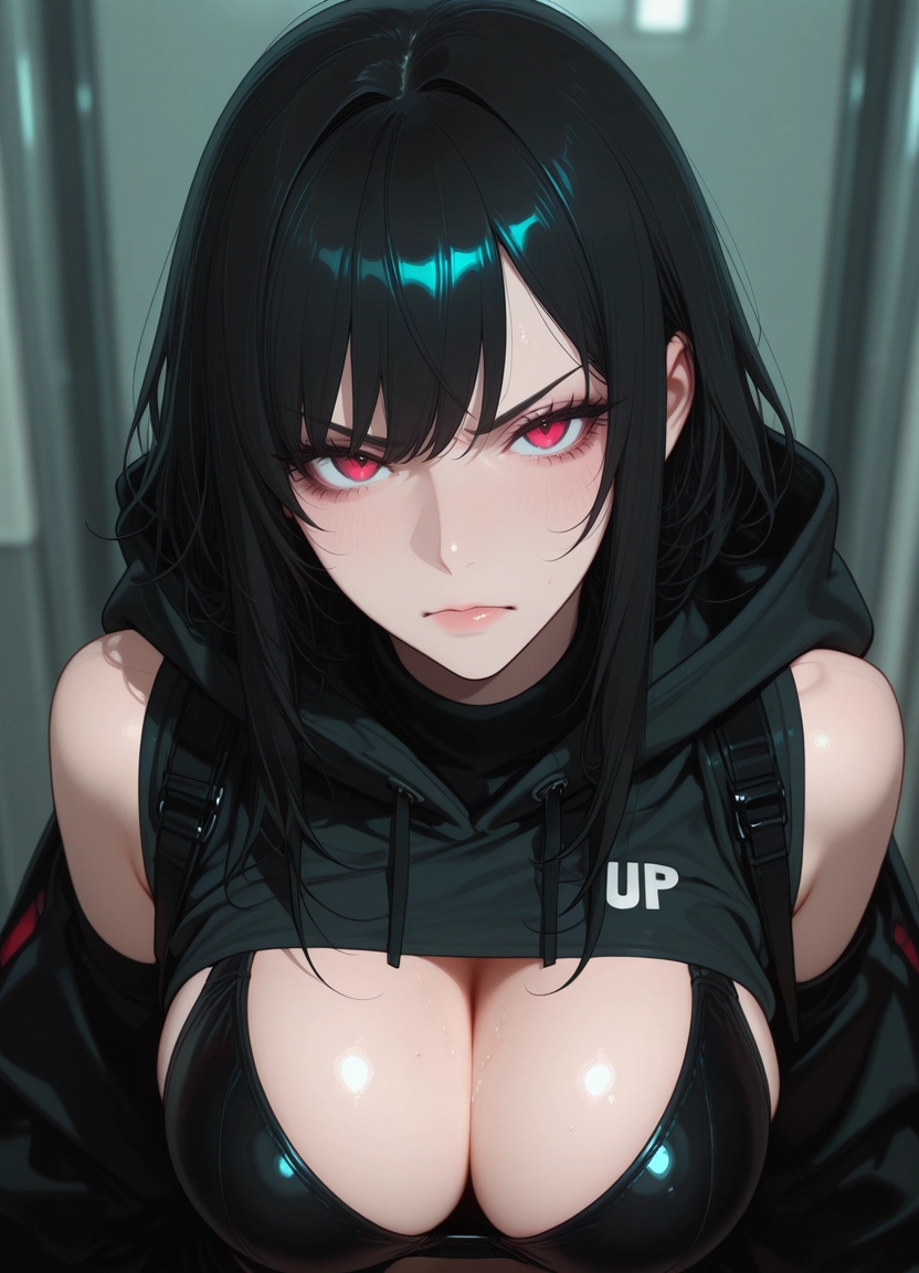1girl, breasts, solo, black hair, large breasts, cleavage · Yamete.gg