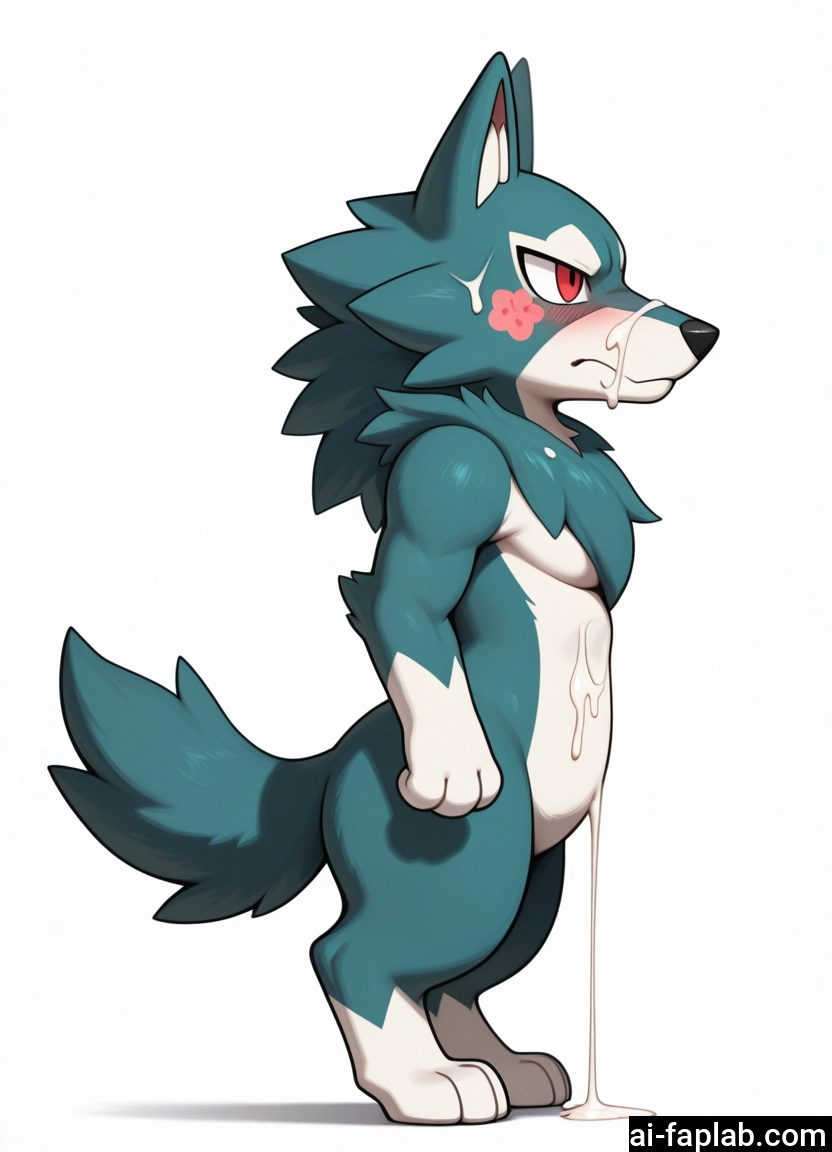 furry, cum, solo, facial, red eyes, white background · Yamete.gg