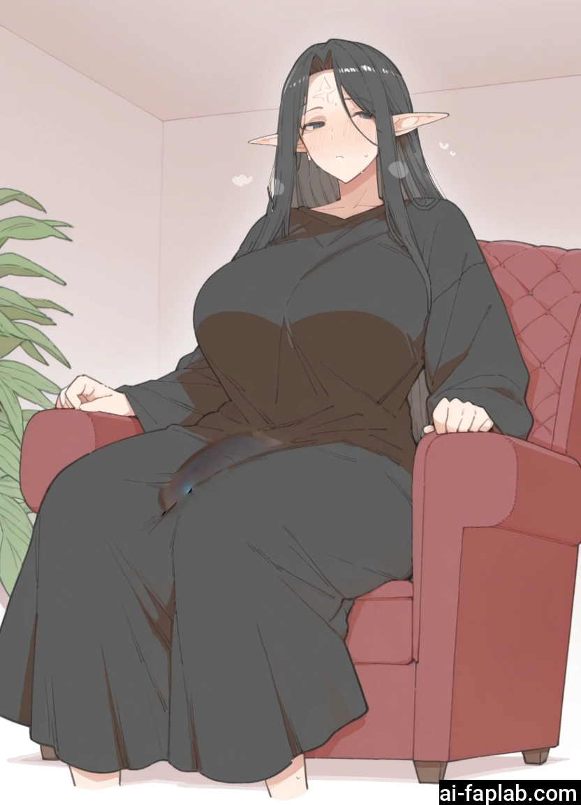 futanari, 1girl, pointy ears, breasts, blush, long hair