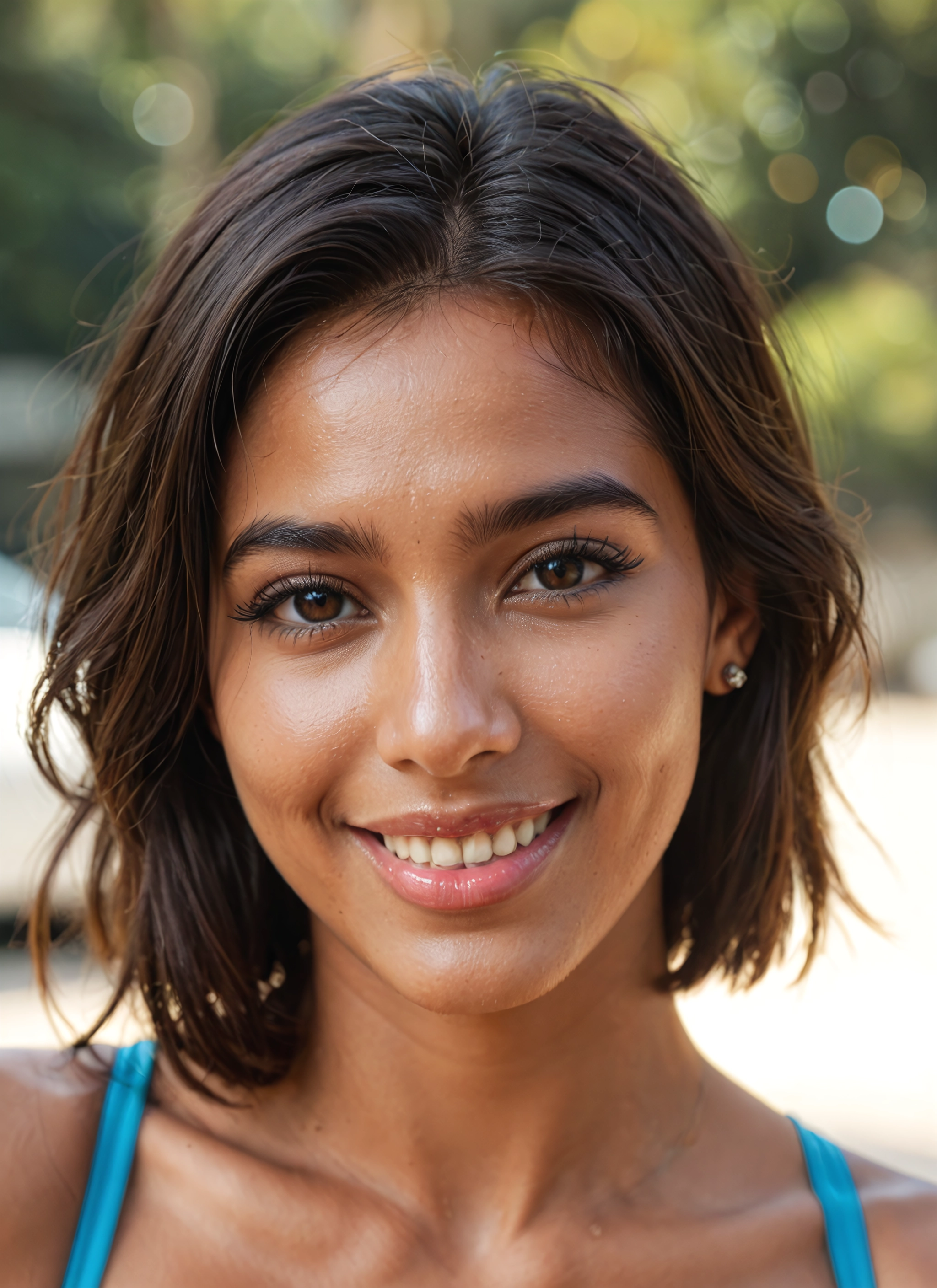 1girl, solo, brown eyes, smile, jewelry, earrings · Yamete.gg