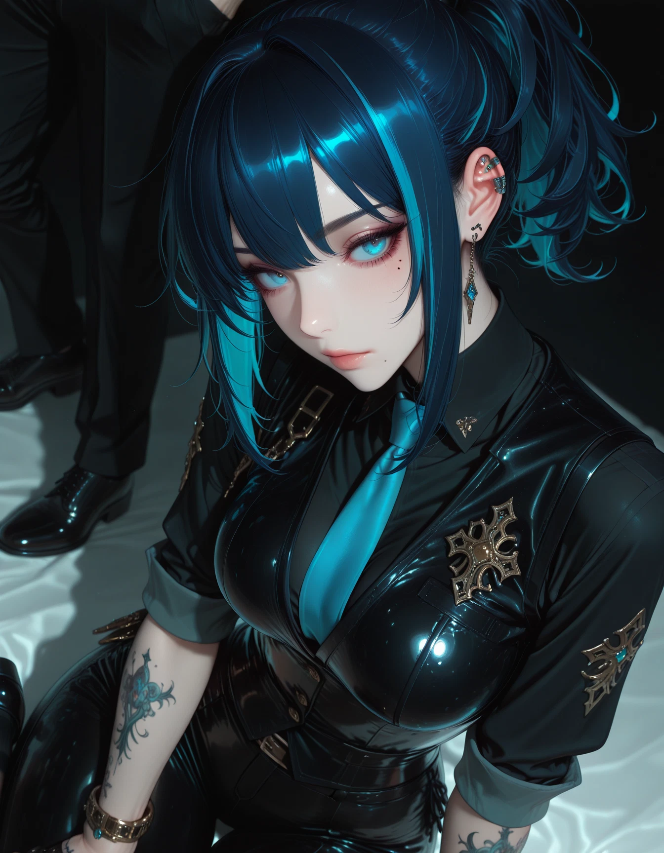 mole, 1girl, necktie, mole under mouth, jewelry, breasts · Yamete.gg