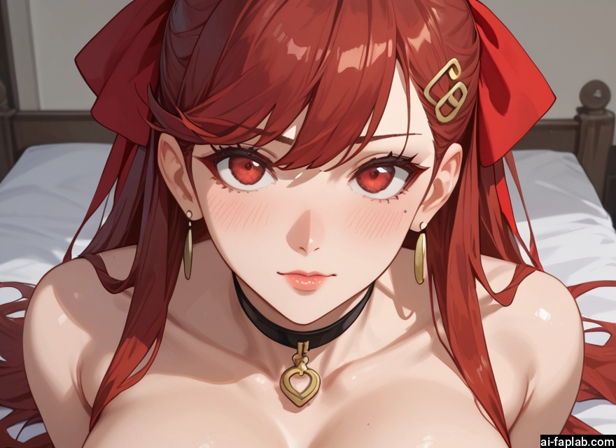 1girl, breasts, jewelry, red eyes, earrings, solo · Yamete.gg
