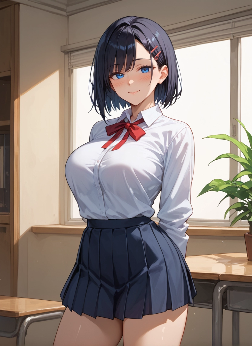 1girl, skirt, breasts, solo, blue eyes, shirt · Yamete.gg
