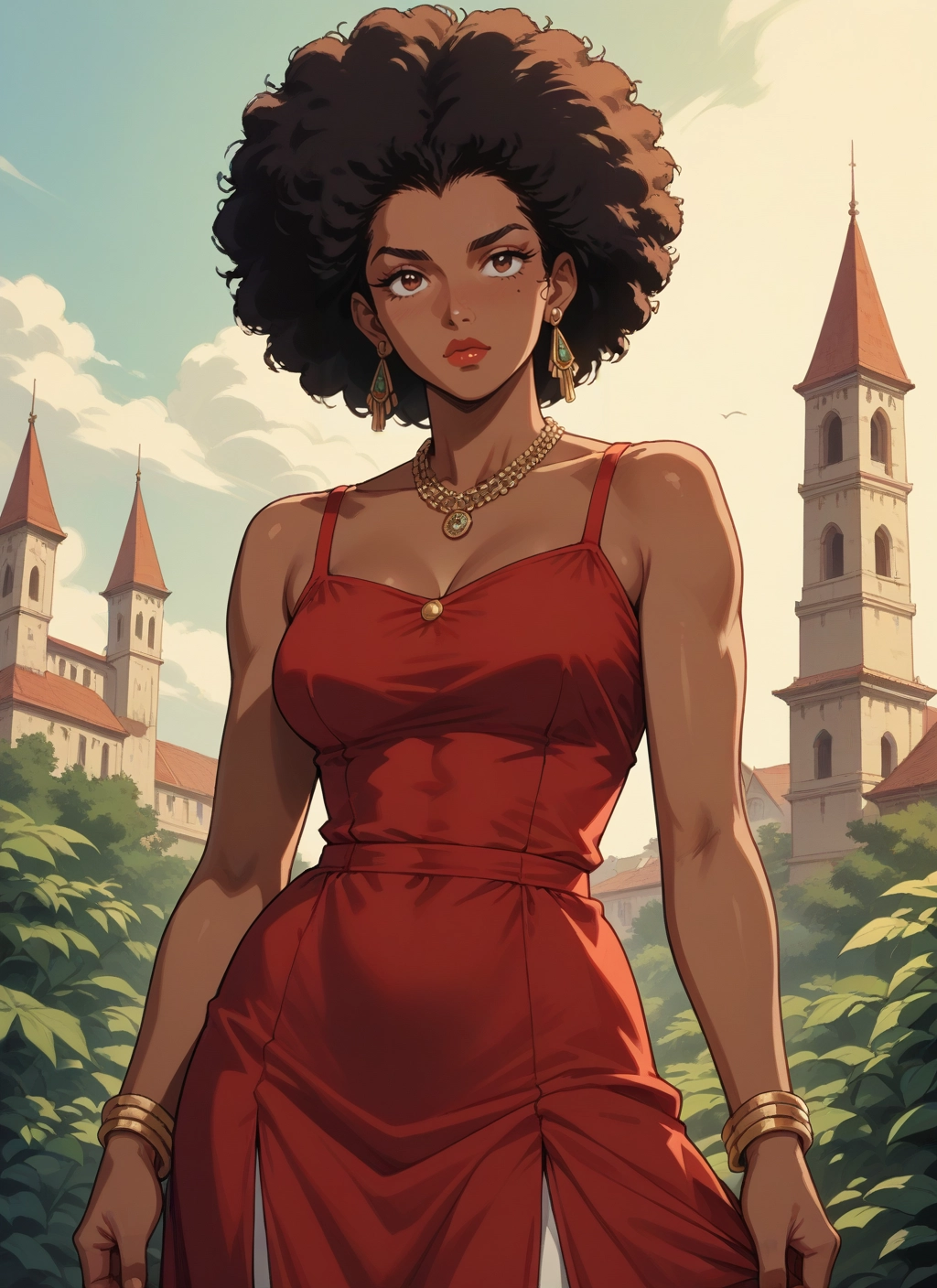 1girl, jewelry, dress, dark-skinned female, solo, dark skin · Yamete.gg