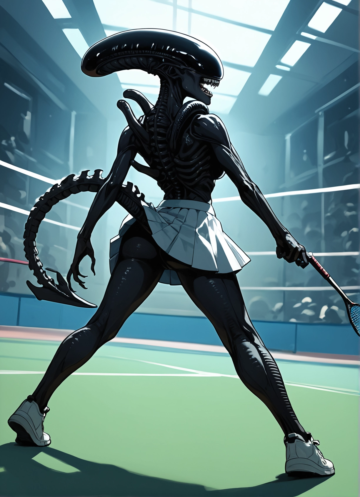 skirt, racket, 1girl, tennis racket, tail, ass · Yamete.gg