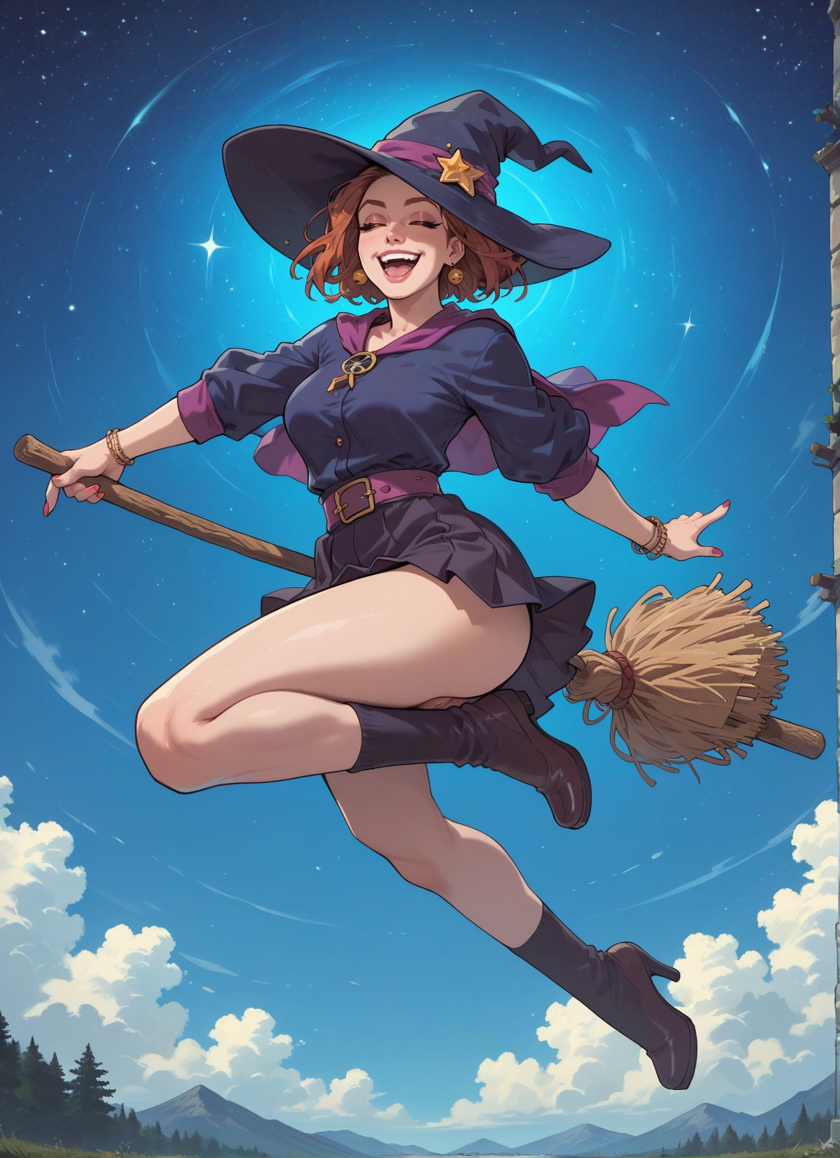 1girl, hat, broom, witch hat, jewelry, closed eyes · Yamete.gg
