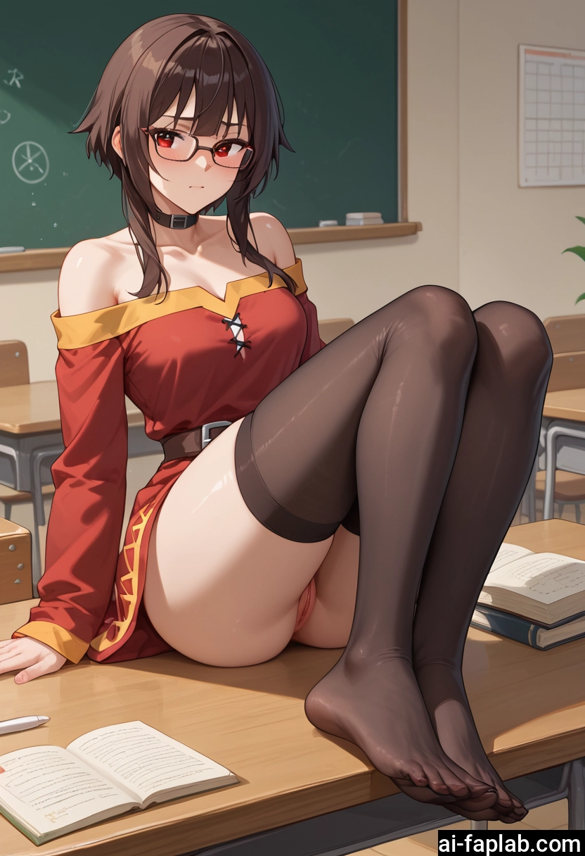 1girl, thighhighs, red eyes, solo, glasses, dress · Yamete.gg