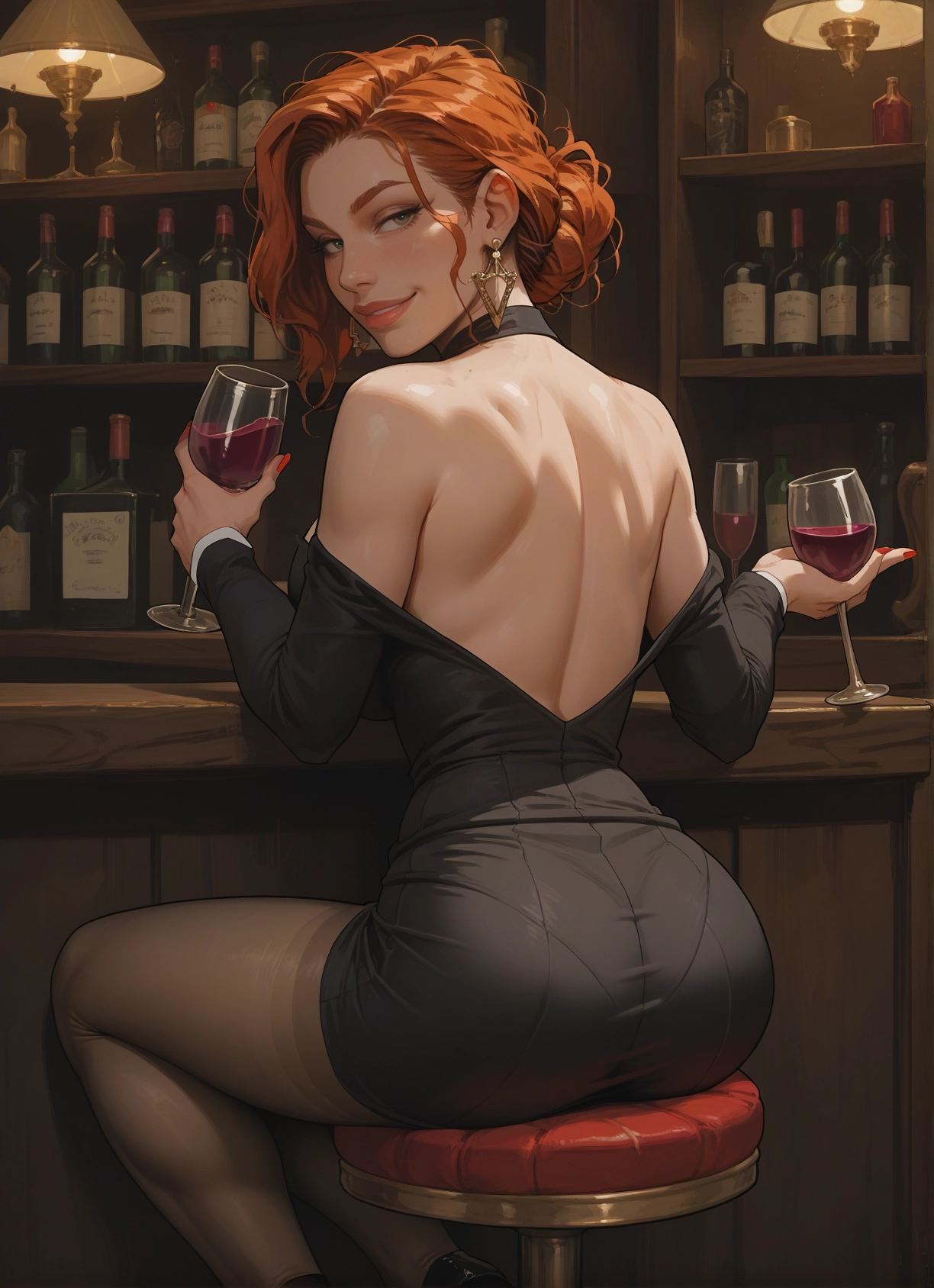 1girl, ass, jewelry, cup, pantyhose, earrings · Yamete.gg