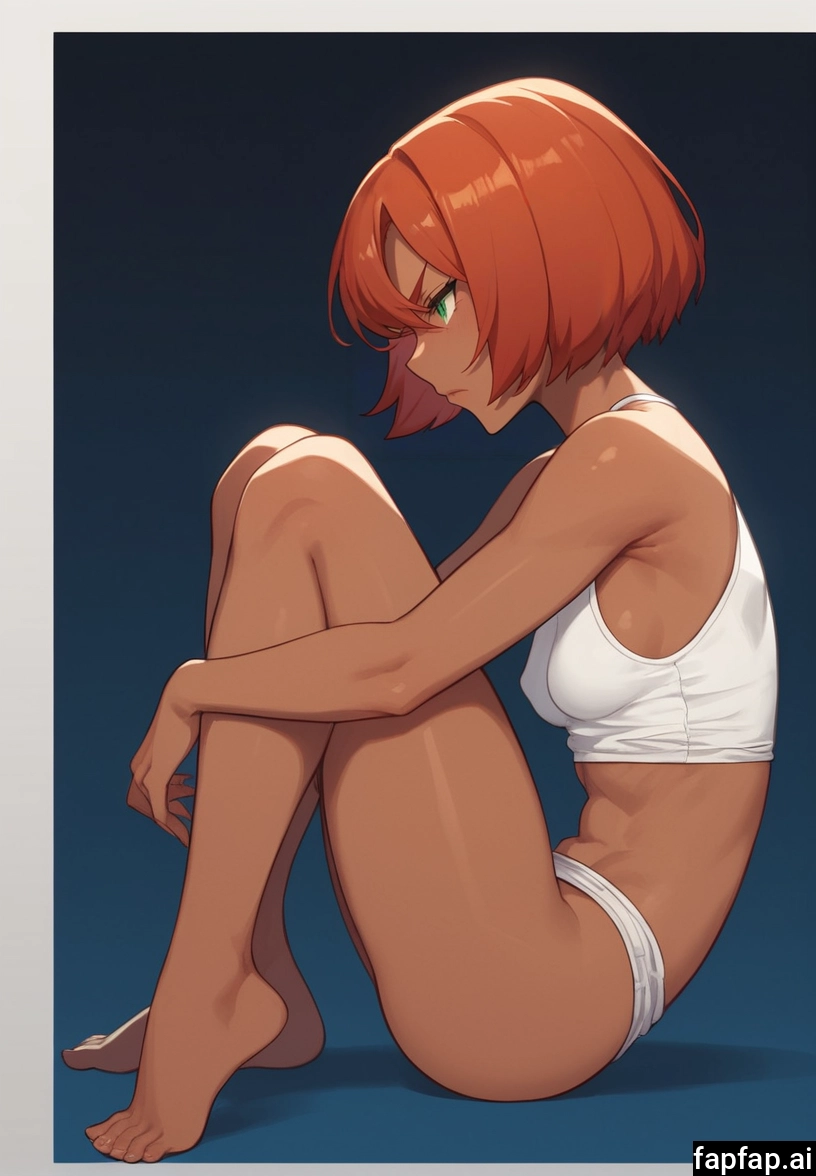 1girl, solo, underwear, panties, barefoot, short hair