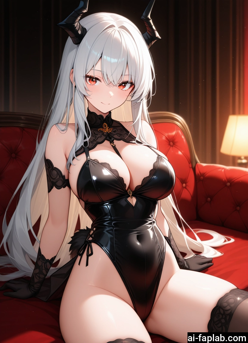 1girl, breasts, long hair, gloves, thighhighs, horns · Yamete.gg